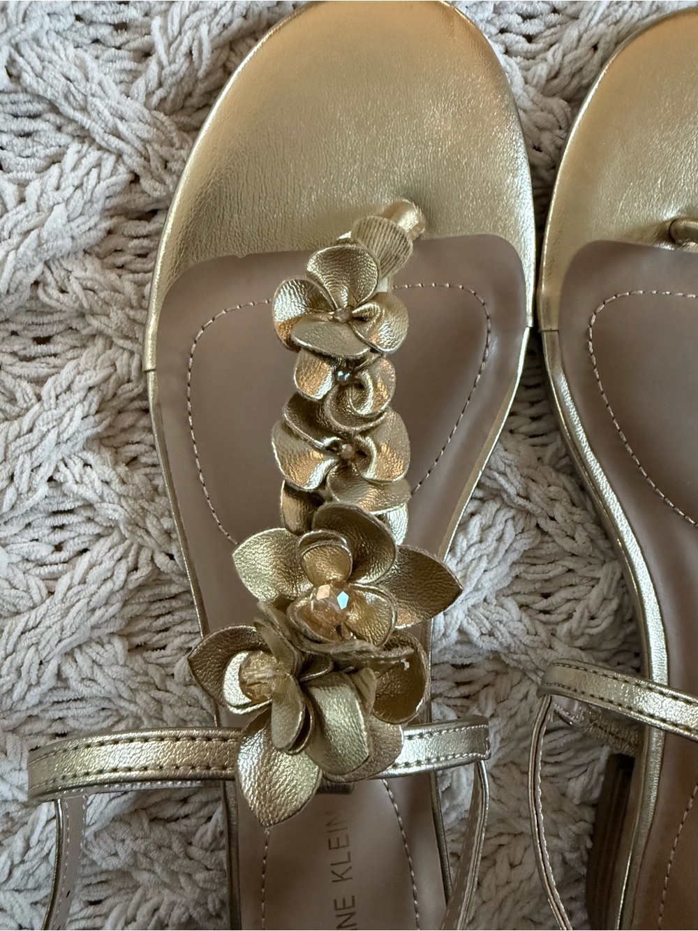 NWT Anne Klein Gold Ankle-Strap Thong Sandals